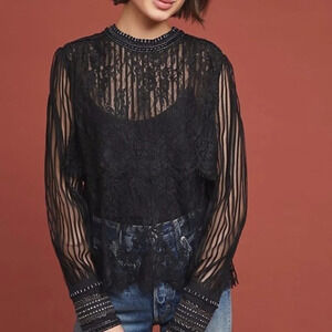 NWOT Anthropologie  Bl-nk Milenna Black Lace Top